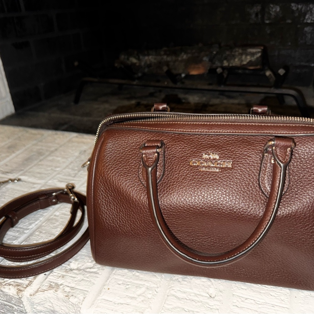 Coach Rowan Maple Leather Satchel with Silver Hardware and Adjustable Strap